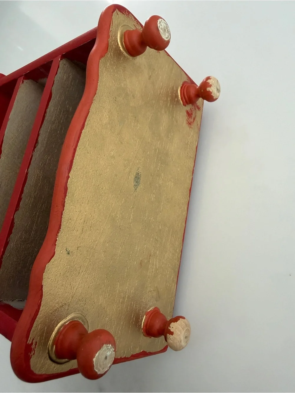 Vintage 3 Drawer Musical Jewelry Box Mini Chest orange Wooden Hand Painted 70s